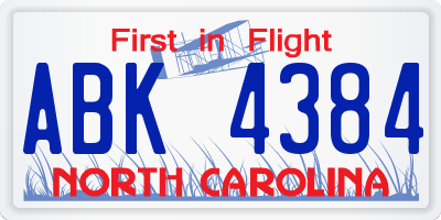 NC license plate ABK4384
