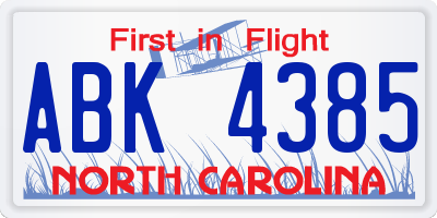 NC license plate ABK4385