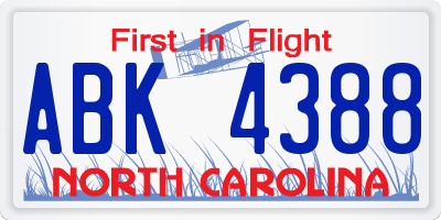 NC license plate ABK4388