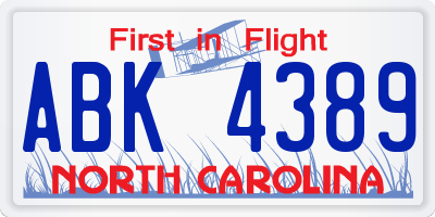 NC license plate ABK4389