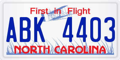 NC license plate ABK4403