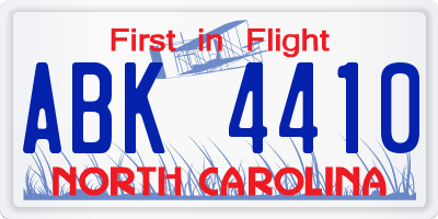 NC license plate ABK4410