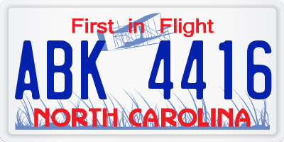 NC license plate ABK4416