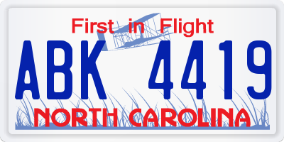 NC license plate ABK4419
