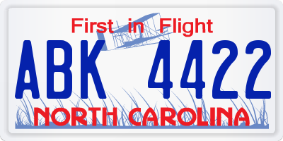 NC license plate ABK4422