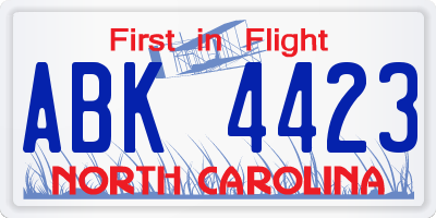 NC license plate ABK4423