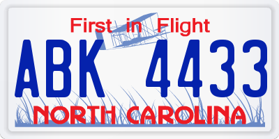 NC license plate ABK4433