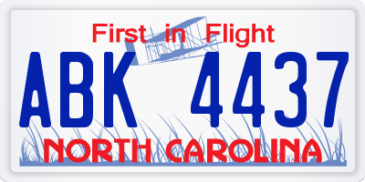 NC license plate ABK4437
