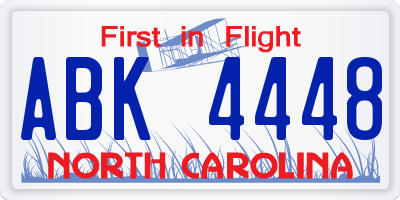 NC license plate ABK4448