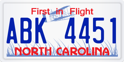 NC license plate ABK4451