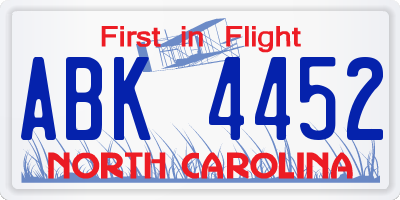 NC license plate ABK4452
