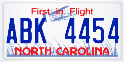 NC license plate ABK4454
