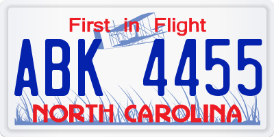 NC license plate ABK4455
