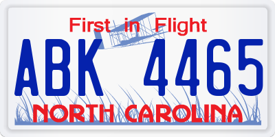 NC license plate ABK4465