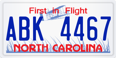 NC license plate ABK4467