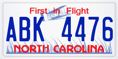 NC license plate ABK4476