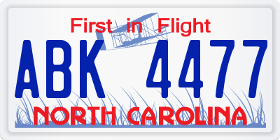 NC license plate ABK4477