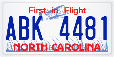 NC license plate ABK4481
