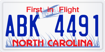 NC license plate ABK4491