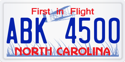 NC license plate ABK4500