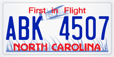 NC license plate ABK4507