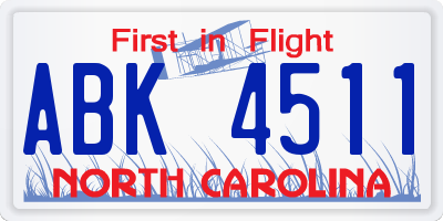 NC license plate ABK4511