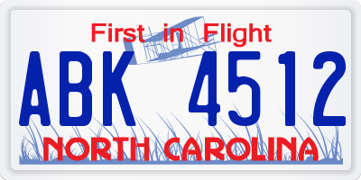 NC license plate ABK4512