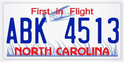 NC license plate ABK4513