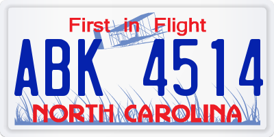 NC license plate ABK4514