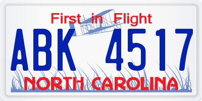 NC license plate ABK4517