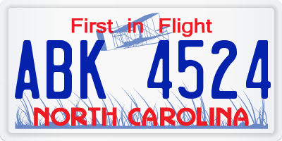 NC license plate ABK4524
