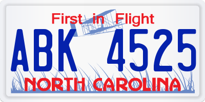 NC license plate ABK4525