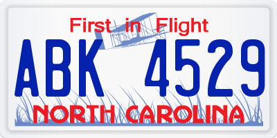 NC license plate ABK4529