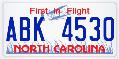 NC license plate ABK4530