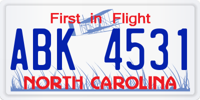 NC license plate ABK4531