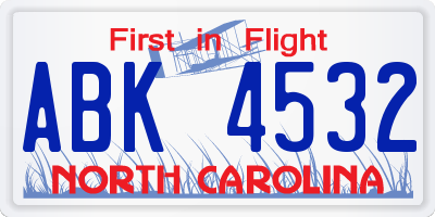 NC license plate ABK4532