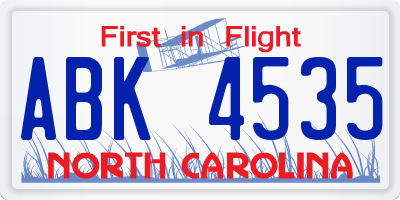 NC license plate ABK4535
