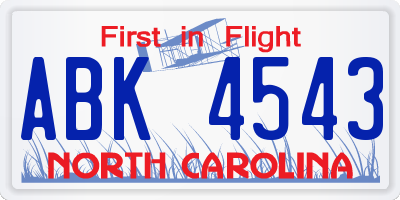 NC license plate ABK4543