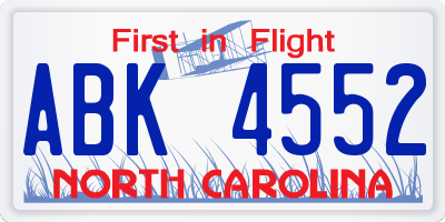 NC license plate ABK4552