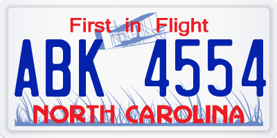 NC license plate ABK4554