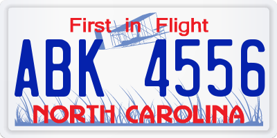 NC license plate ABK4556
