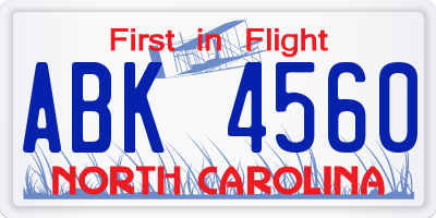 NC license plate ABK4560