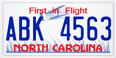 NC license plate ABK4563
