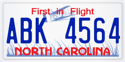NC license plate ABK4564