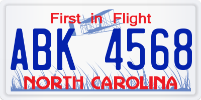 NC license plate ABK4568