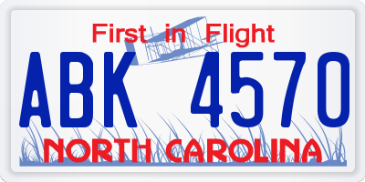 NC license plate ABK4570