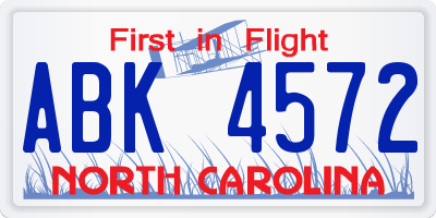 NC license plate ABK4572