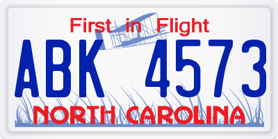 NC license plate ABK4573