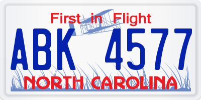 NC license plate ABK4577