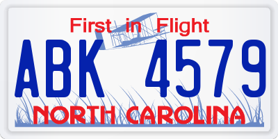 NC license plate ABK4579